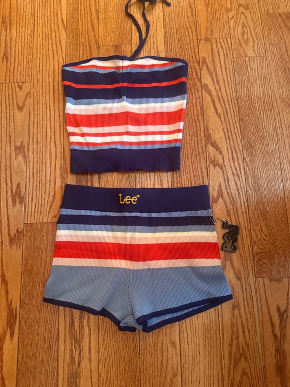 Lee Striped Tube Top & Shorts Set in Navy, Red, White, Light Blue